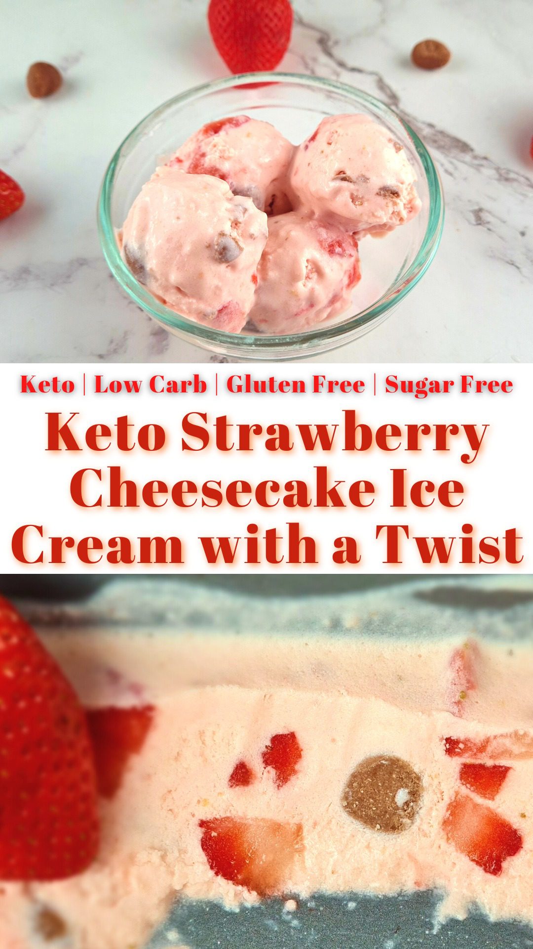 Keto Strawberry Cheesecake Ice Cream (Sugar-Free & Gluten-Free)