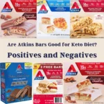 An assortment of Atkins protein bars is displayed, each highlighting its nutritional content. The image poses a central question about their suitability for a keto diet, weighing the positives and negatives for those considering these snacks.