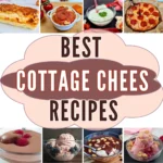 An enticing collage showcasing over the best cottage cheese recipes, including a variety of savory and sweet dishes such as a baked casserole, fresh tomato and cottage cheese salad, creamy dips, a fluffy omelet, and delectable desserts like ice cream and parfait, all emphasizing the culinary versatility of cottage cheese.