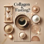 Minimalist thumbnail showing a cup of black coffee with collagen powder in a small bowl, glowing health-inspired accents, and the text 'Collagen & Fasting' in bold in the corner.