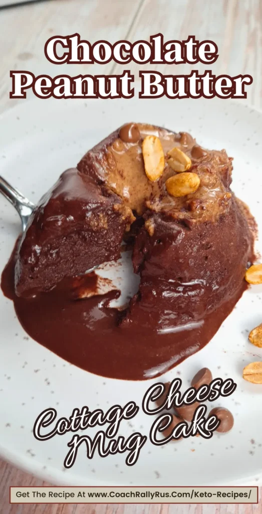 lourless keto chocolate peanut butter mug cake with a gooey center