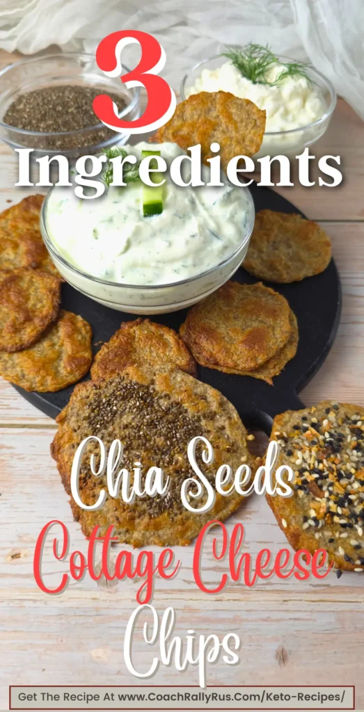 3-Ingredient Keto Chia Seeds Cottage Cheese Chips with dips on a black platter