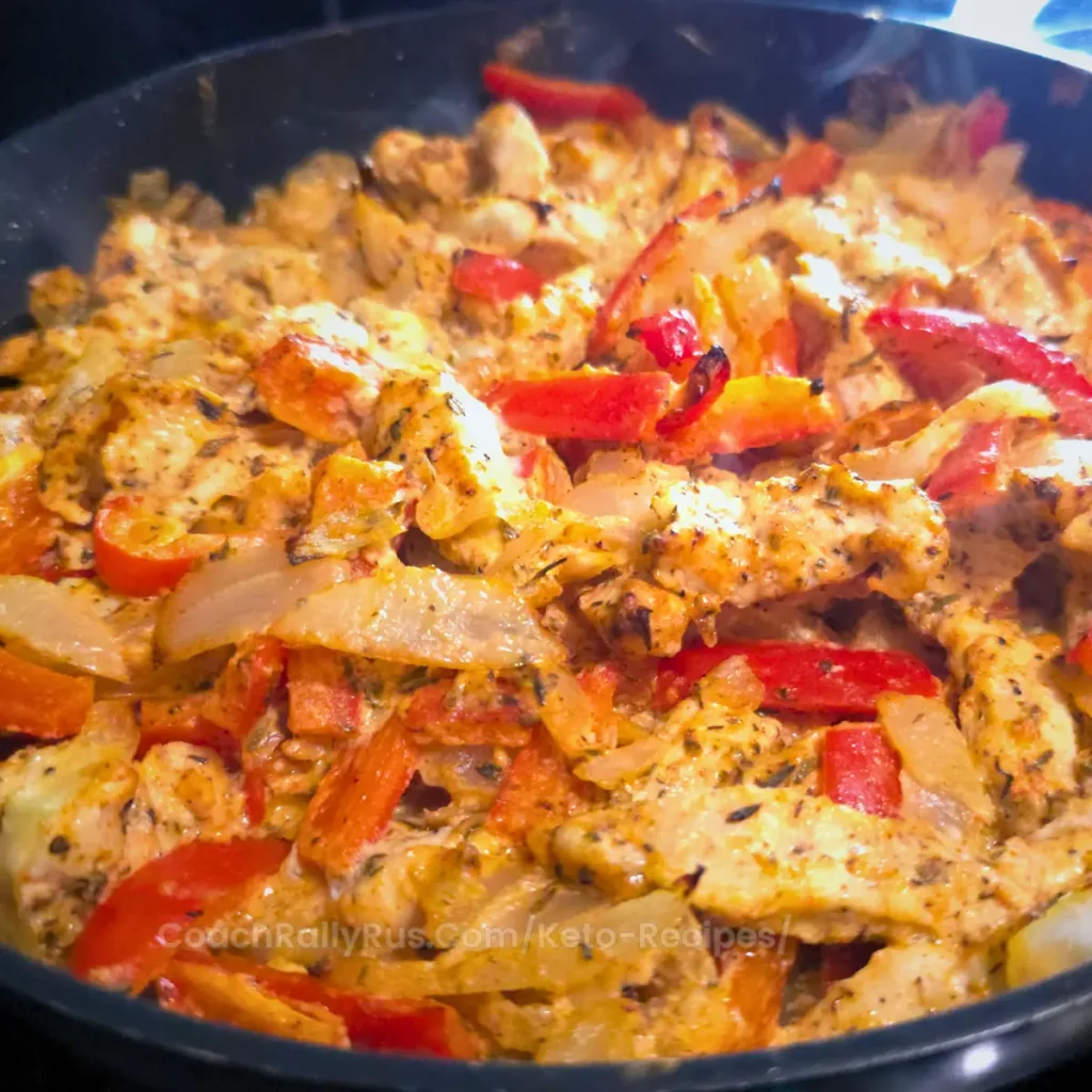 Close-up of keto chicken gyro casserole with Mediterranean spices.