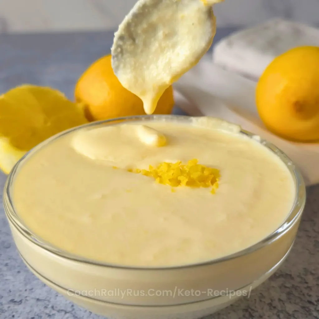 spoonful of keto lemon curd with cottage cheese and lemon zest