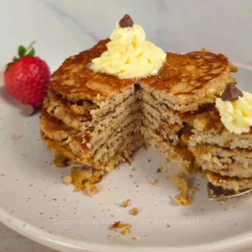 Fluffy interior of cut keto cottage cheese pancakes