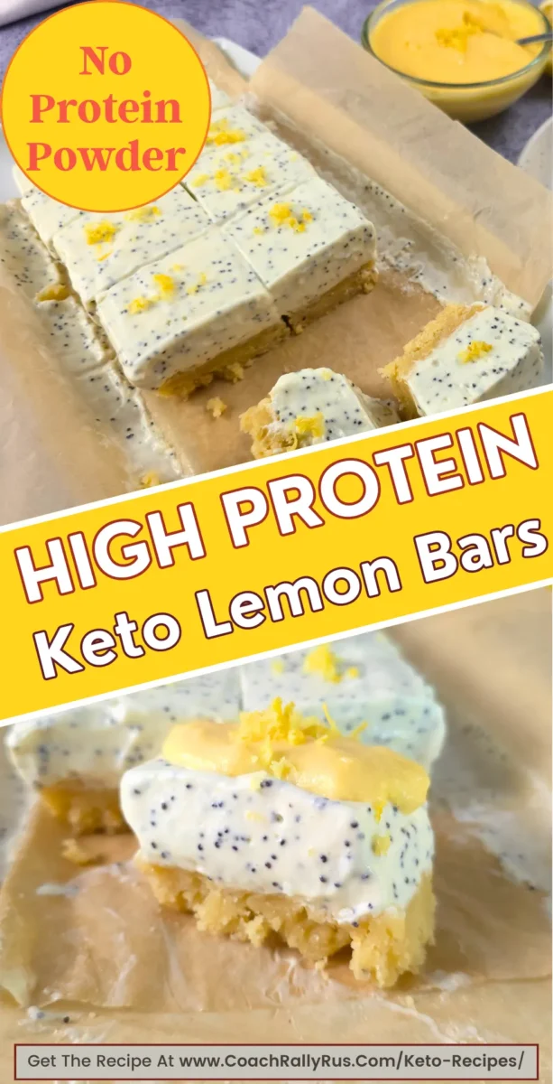 High protein keto lemon bars topped with lemon zest on a baking tray