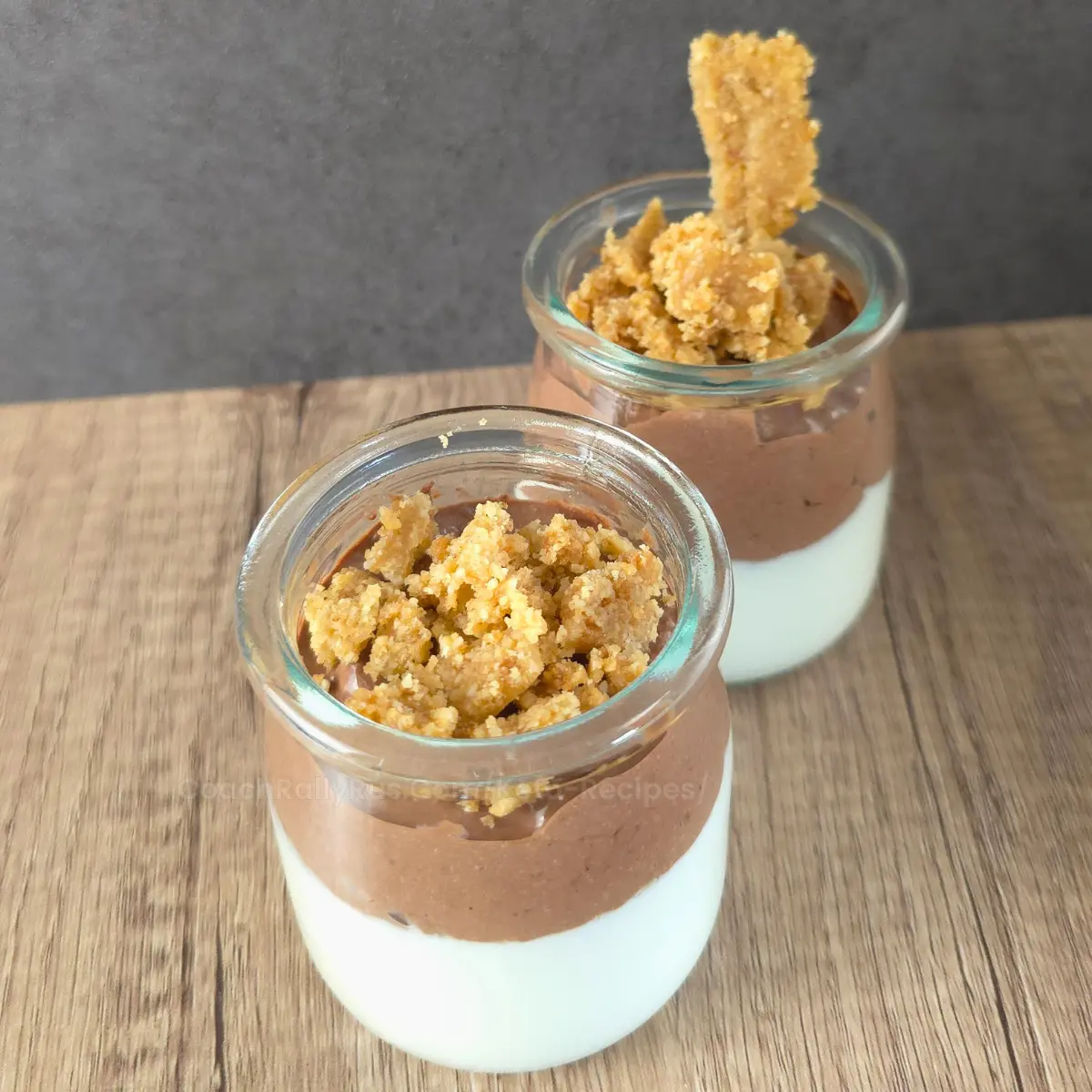 low carb chocolate parfait with almond flour crumble topping
