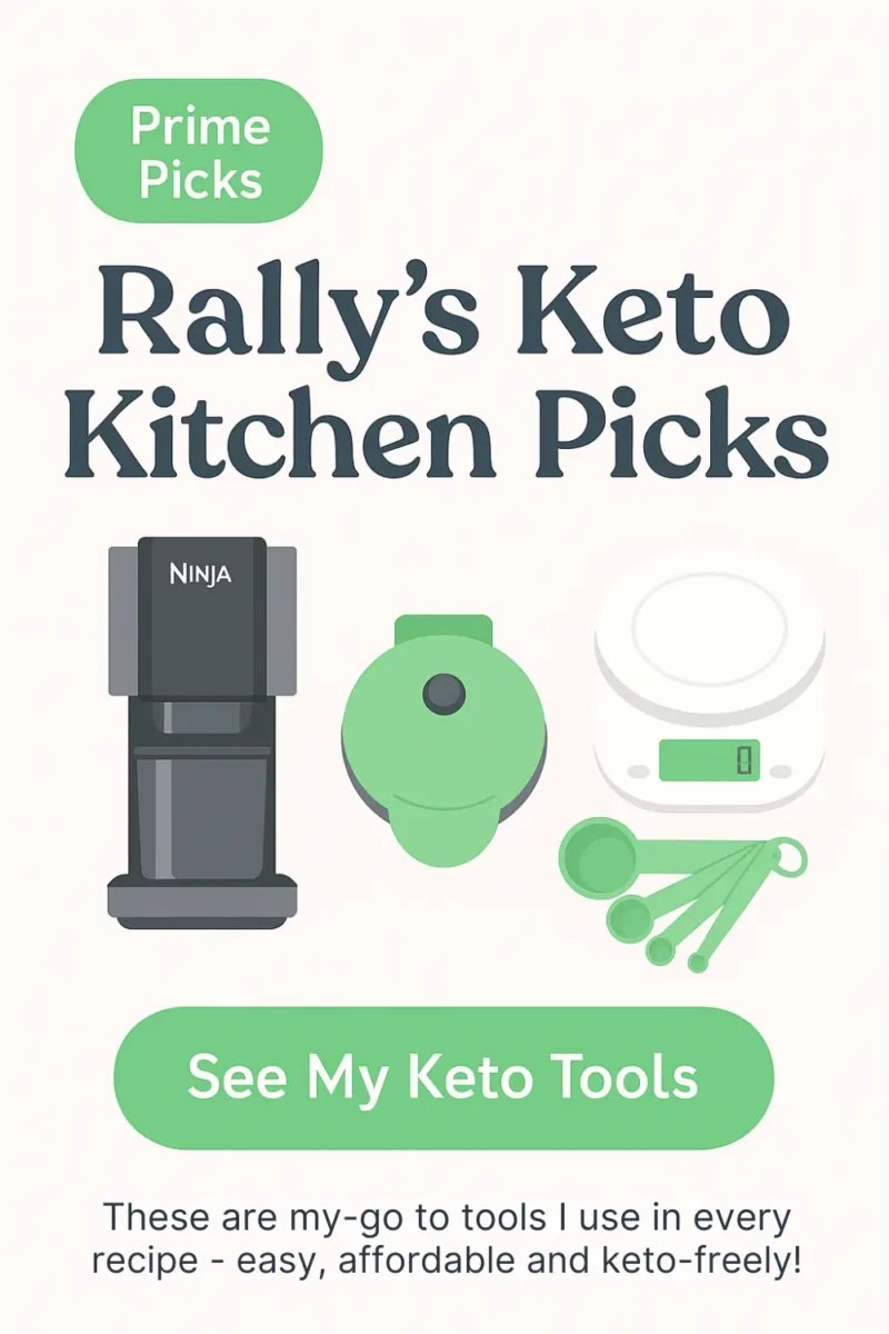 Rally’s Keto Kitchen Picks – Prime Picks banner with Ninja Creami, mini waffle maker, food scale, and measuring spoons.