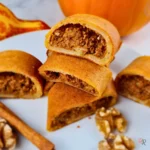 Sugar-free pumpkin walnut pinwheels with golden crust
