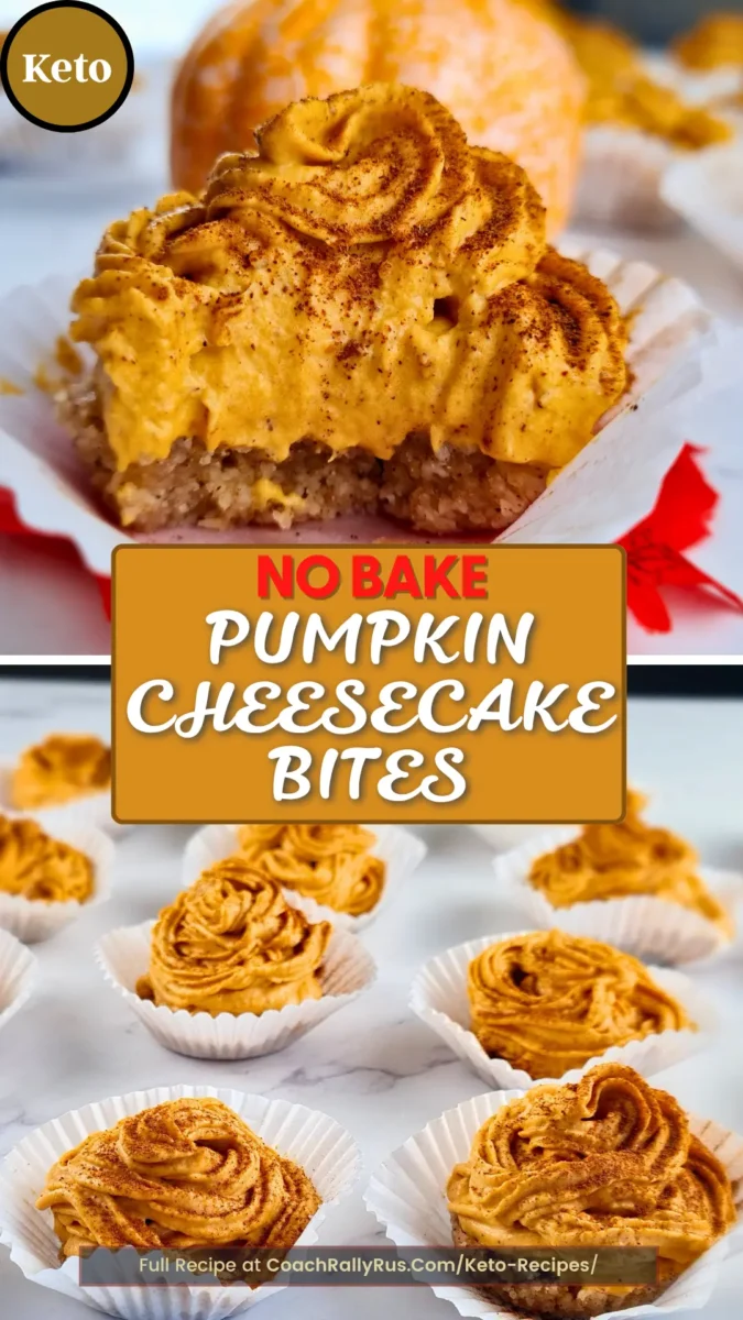 no bake keto pumpkin cheesecake bites in white cups with cinnamon topping