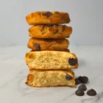 Close-up of sliced keto chocolate chip cookies showing soft, fluffy texture inside