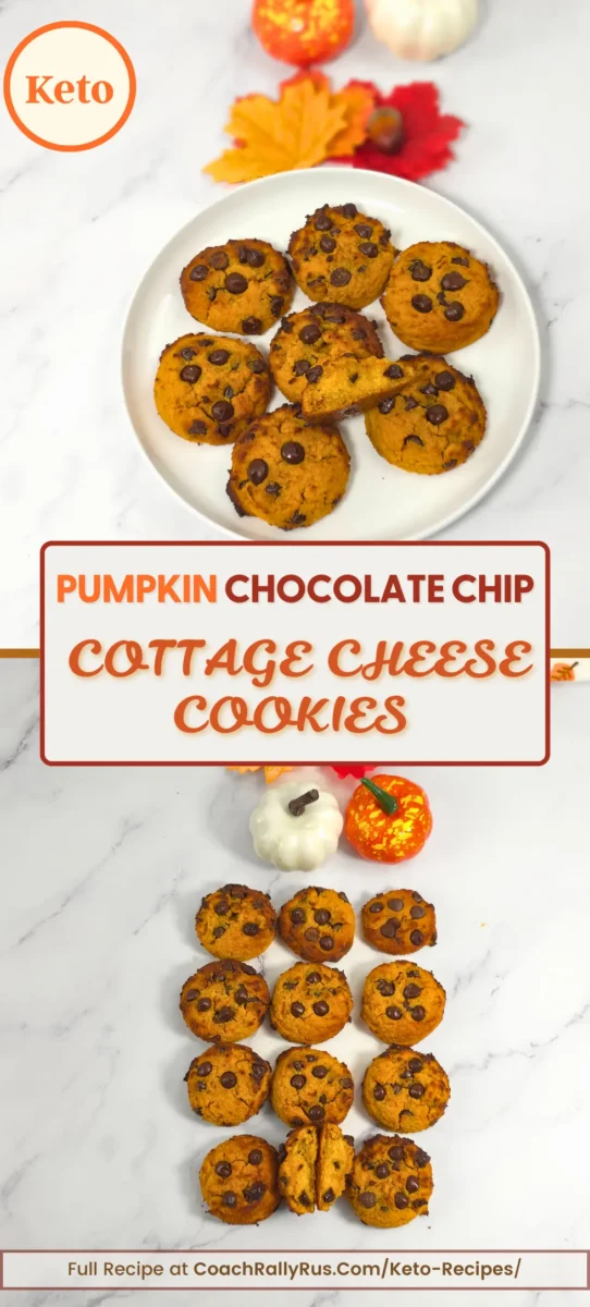 Soft and chewy almond flour pumpkin cookies stacked with fall decorations in the background
