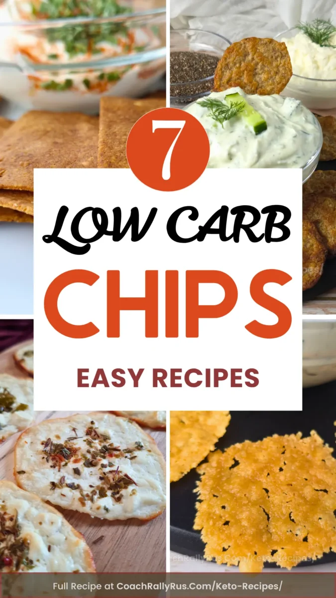 6 Best Keto Chips Recipes – Low-Carb, Gluten-Free, and Crunchy! Vertical collage showing 7 homemade keto chips, including cottage cheese crisps and almond crackers. Overlay text reads '7 Low Carb Chips – Easy Recipes.