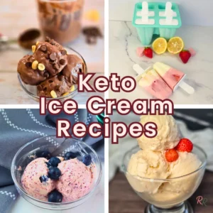 4 keto ice cream flavors in bowls and popsicle molds, including chocolate, vanilla, berry, and lemon. Creamy, low carb, sugar free, real food recipes.