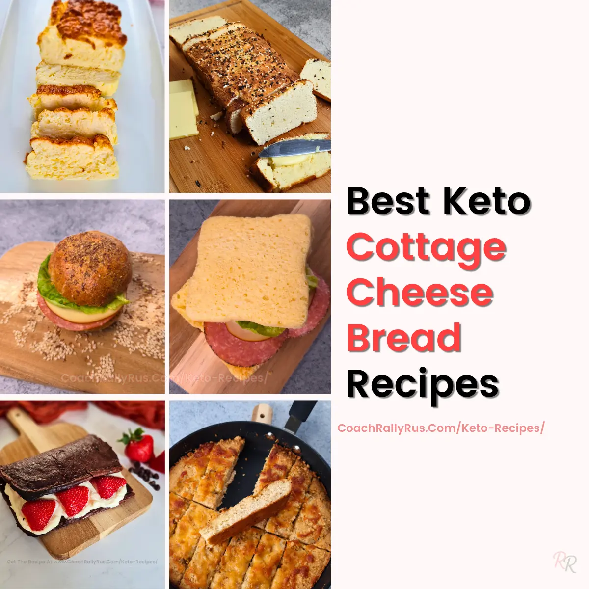 Best Keto Cottage Cheese Bread Recipes – Low Carb, High Protein Ideas Best keto cottage cheese bread recipes shown in a square collage with flatbreads, burger buns, and sweet wraps