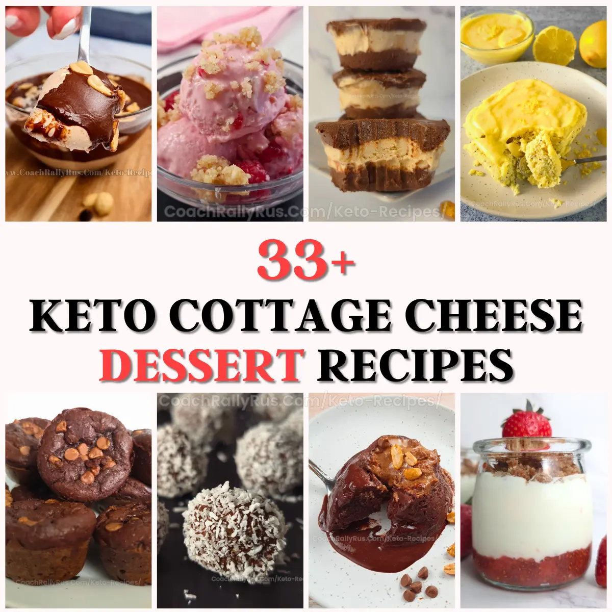 33+ high protein cottage cheese keto desserts including frozen treats, baked goods, and easy no-bake sweets.