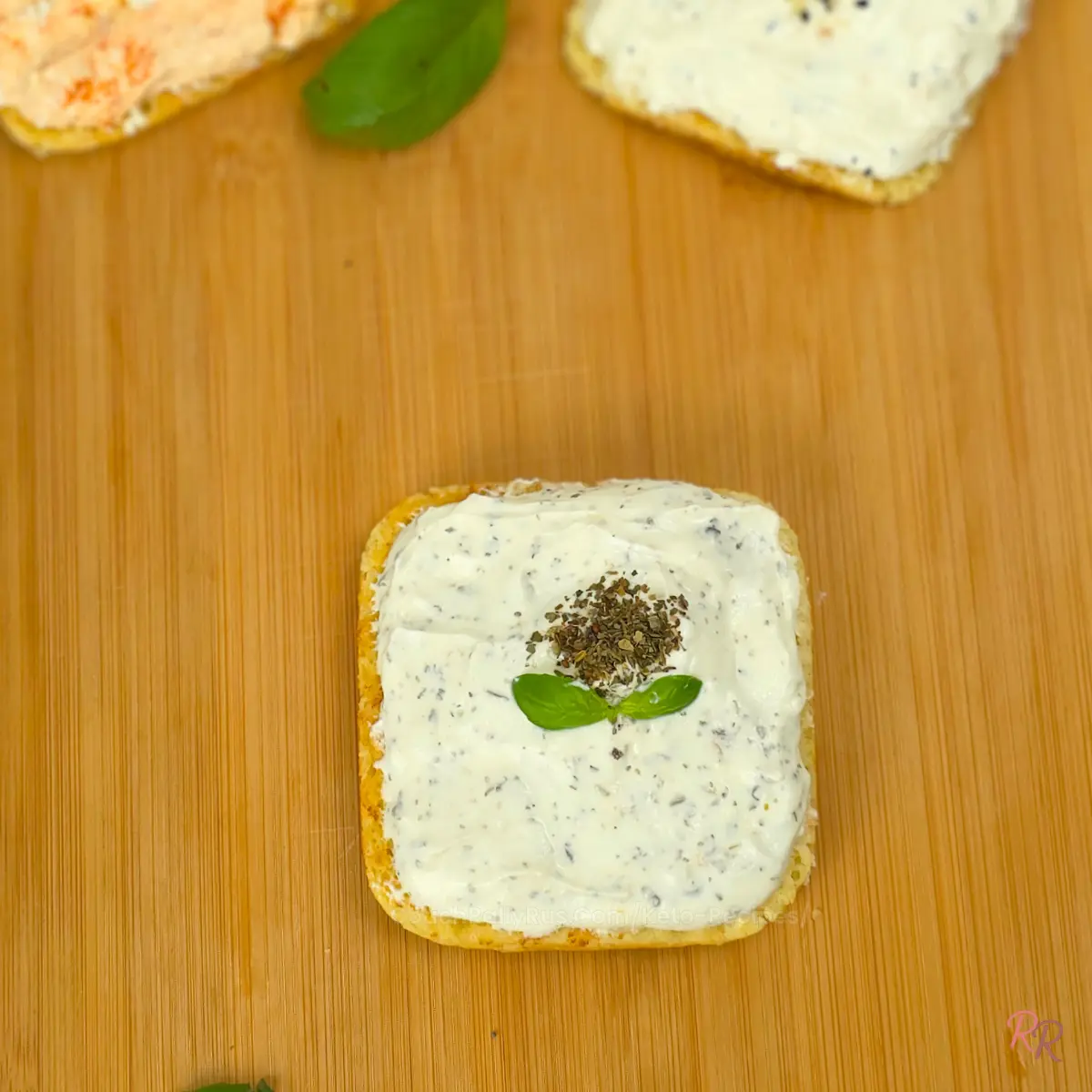 Savory Cottage Cheese Dip with Herbs - High Protein Keto Spread Savory whipped cottage cheese dip served on toasted keto bread with basil and herbs