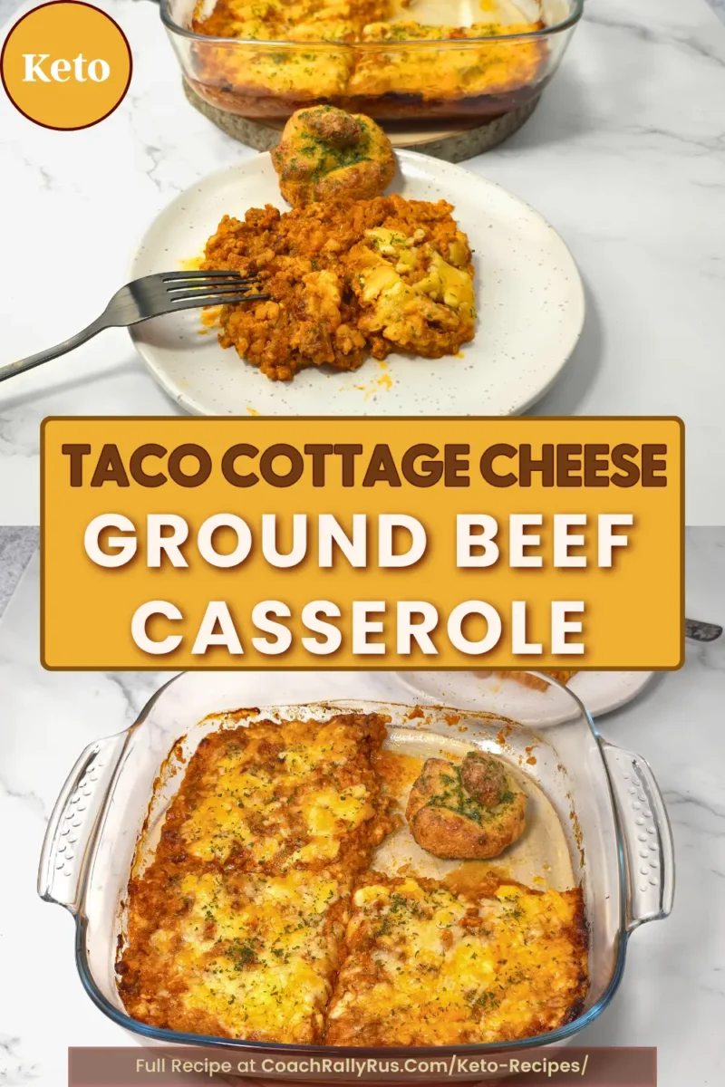 Pinterest image of keto taco ground beef casserole with cottage cheese