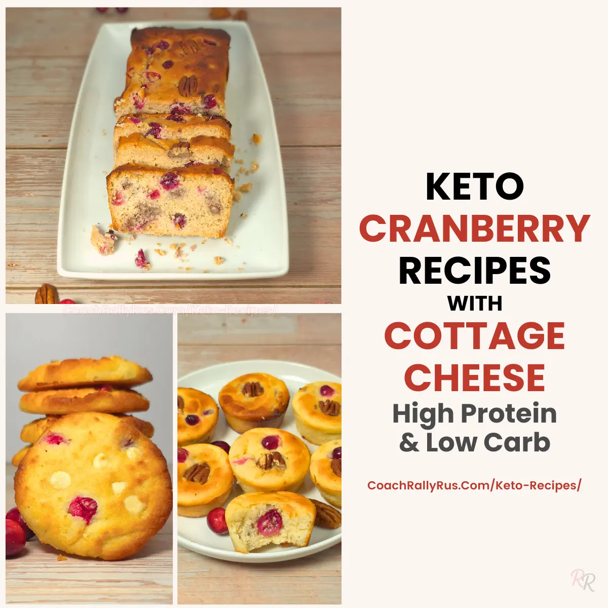 Keto Cranberry Recipes with Cottage Cheese – high protein and low carb Keto cranberry cottage cheese bread with pecans, sliced and served on a platter