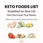 Cover image for the Keto Foods List Guide by Rally Rus. This guide is designed to help keto beginners understand which foods matter most at the start, without long charts, tracking, or conflicting advice.