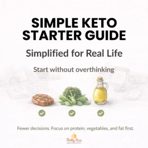 Simple Keto Starter Guide cover showing protein, vegetables, and healthy fats