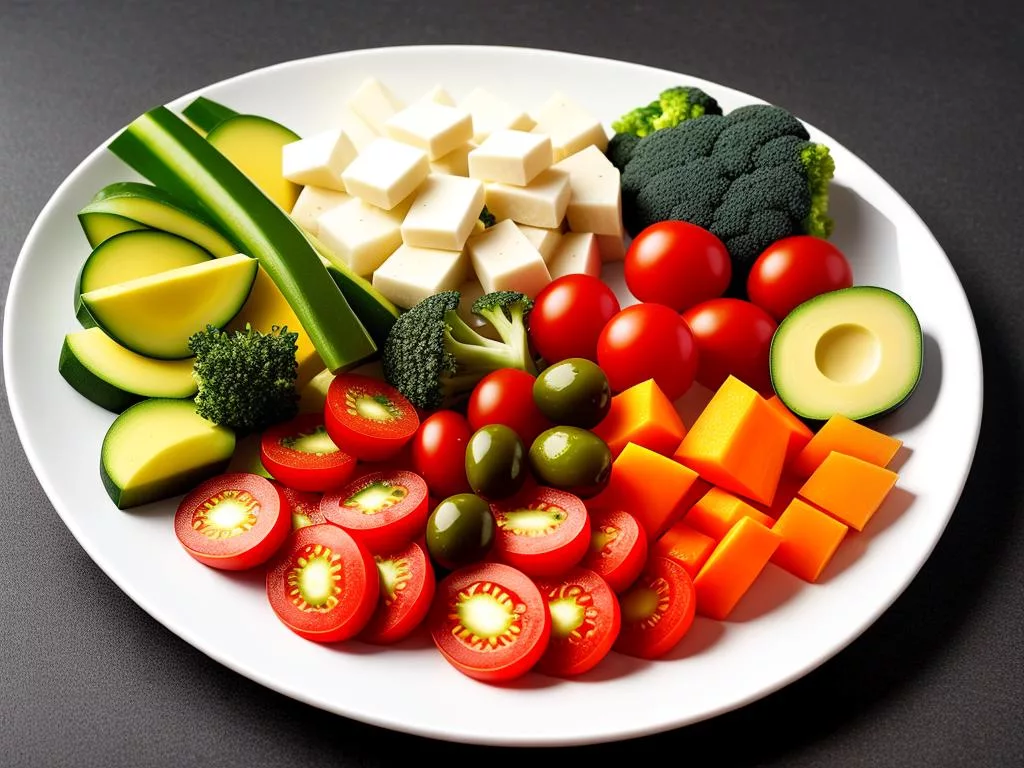 A plate of vegetables and healthy fats, representing the keto diet tips.