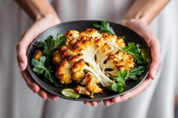 A plate of sliced and cooked cauliflower